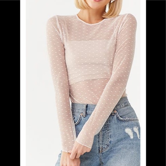 Forever 21 Tops - F21 BLUSH colored Sheer Clip Dot Top NWT ❤️ M